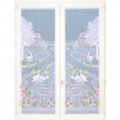 Dvojdílná vitrážová záclona s motivem labutí