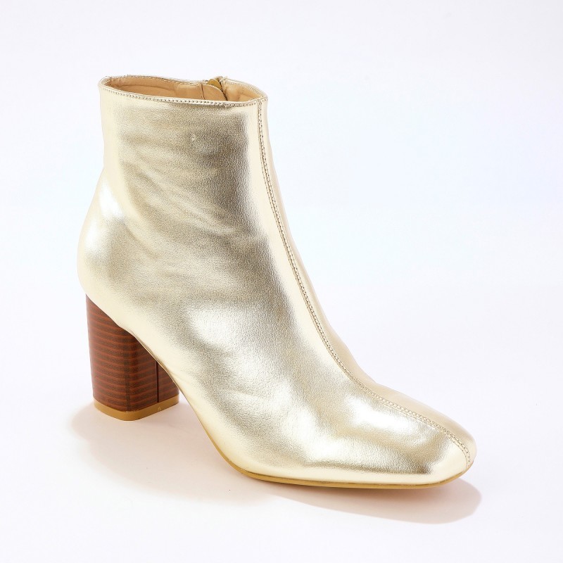Kotníkové boty na podpatku, zlatý lesk
